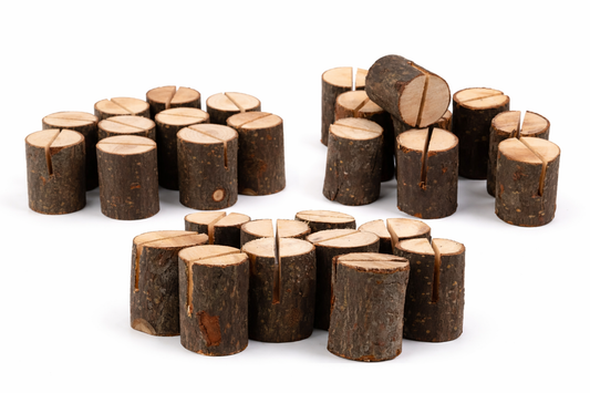 Kort- och memohållare i trä med trädstubbe – 10-pack – Foto, visitkort & meddelanden